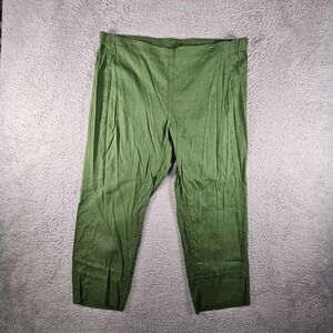 J Jill Cropped Pants Womens XL Green Linen Blend Tapered Pull On‎ Lagenlook Boho